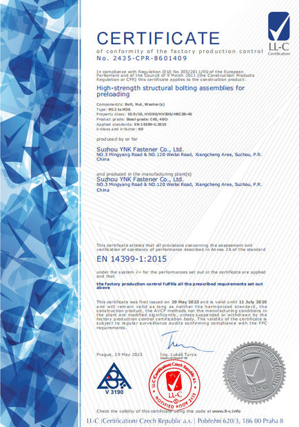 Trung Quốc Suzhou YNK Fastener Co., Ltd. Chứng chỉ